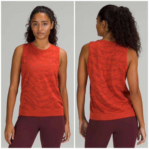 Lululemon Swiftly Breathe Muscle Tank Plus Size 16 Aztec Brick Autumn Red NEW - Picture 1 of 4